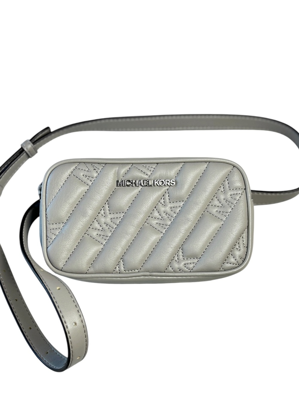 Michael Kors Rose Belt Bag Quilted Vegan Leather Pearl Grey